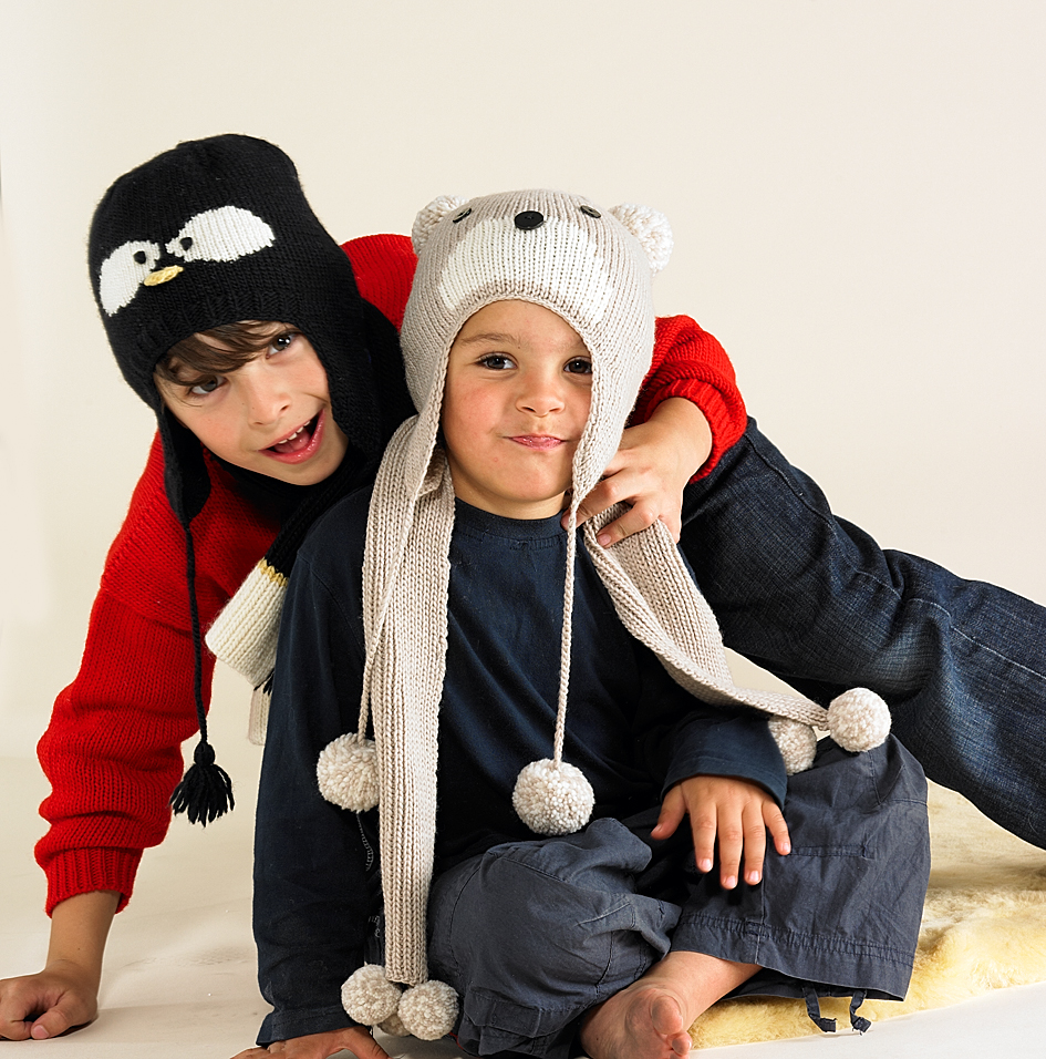 Merino Penguin Hat and Merino Penguin Scarf with Merino Bear Hat and Merino Bear Scarf